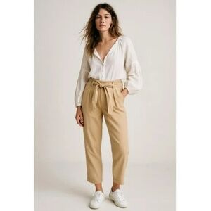 NWT Calvin Klein High Rise Tie Waist Paperbag Trouser Pant Beige Neutral Size 16